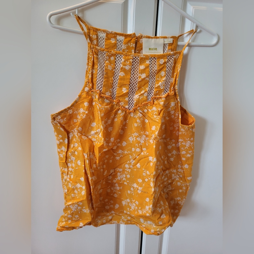 Anthropologie maeve marigold floral sleeveless top size small